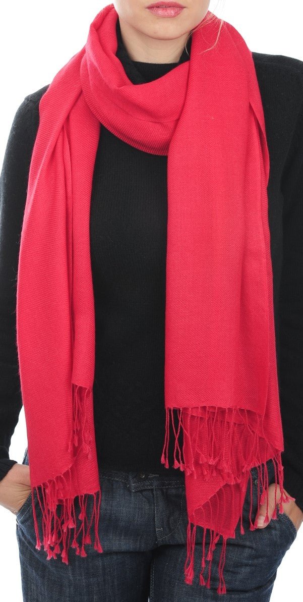 Balldiri 100% Kaschmir Pashmina Schal 201 x 71 cm 2 - fädig - kräftige koralle - Balldiri