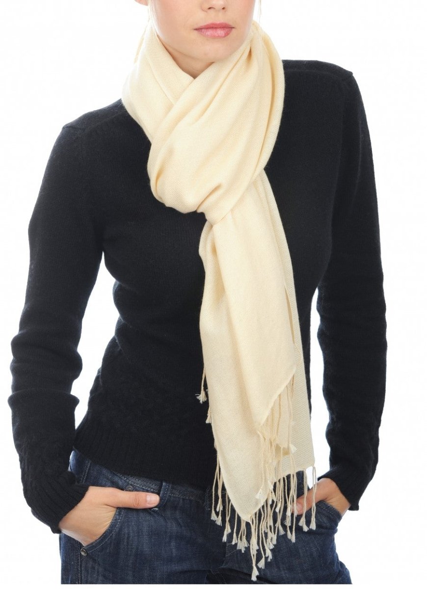 Balldiri 100% Kaschmir Pashmina Schal 201 x 71 cm 2 - fädig - champagner/gold - Balldiri