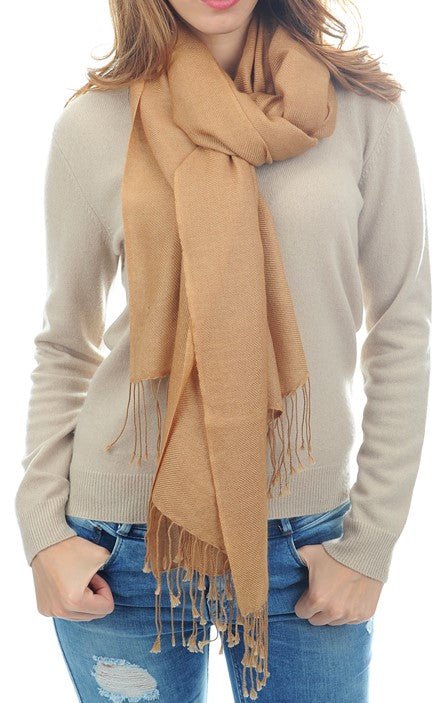 Balldiri 100% Kaschmir Pashmina Schal 201 x 71 cm 2 - fädig - camel - Balldiri