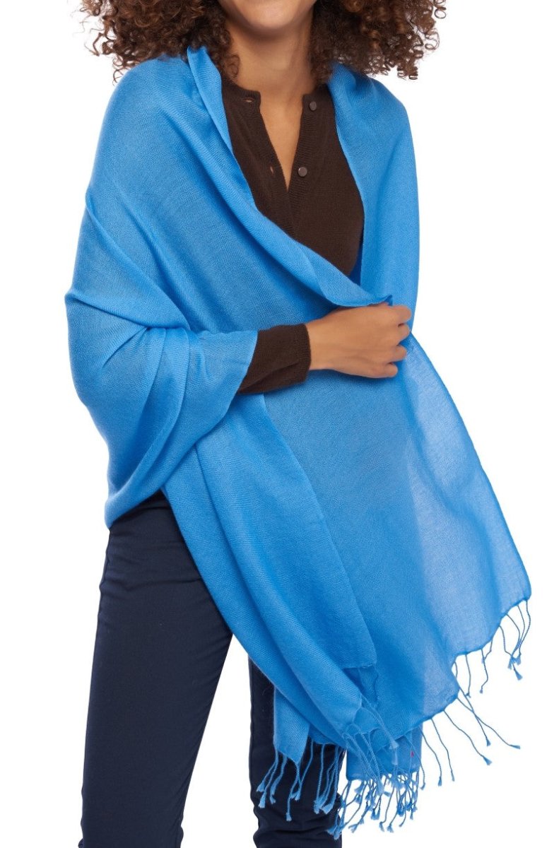 Balldiri 100% Kaschmir Pashmina Schal 201 x 71 cm 2 - fädig - leuchtendes südseeblau - Balldiri