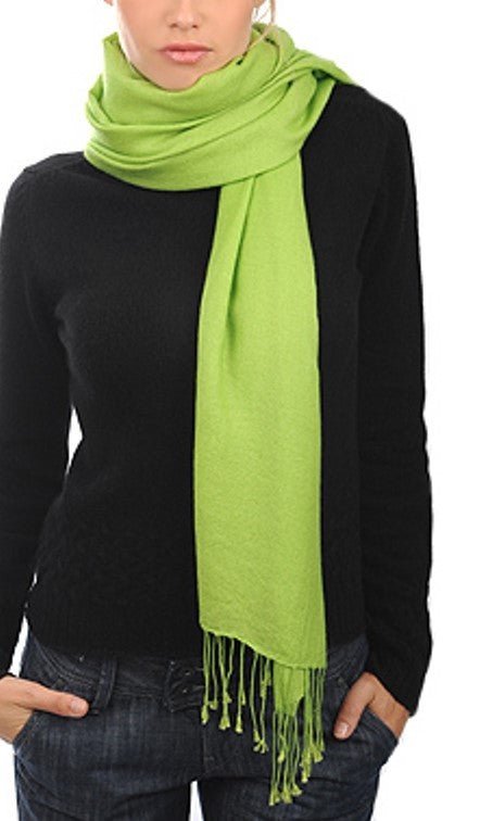 Balldiri 100% Kaschmir Pashmina Schal 201 x 71 cm 2 - fädig - frühlingsgrün - Balldiri