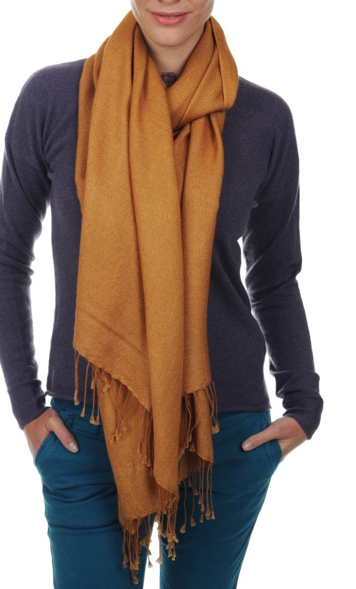 Balldiri 100% Kaschmir Pashmina Schal 201 x 71 cm 2 - fädig - erdnussbutter - Balldiri