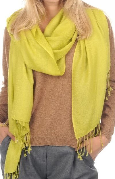 Balldiri 100% Kaschmir Pashmina Schal 201 x 71 cm 2 - fädig - kiwi - Balldiri