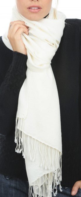 Balldiri 100% Kaschmir Pashmina Schal 201 x 71 cm 2 - fädig - weiß - Balldiri