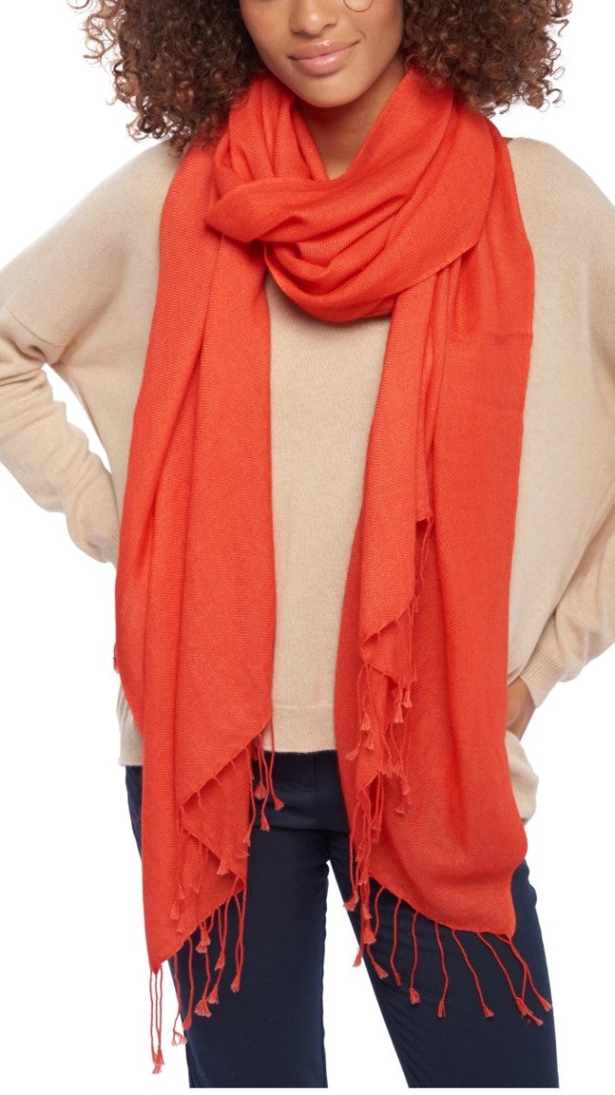 Balldiri 100% Kaschmir Pashmina Schal 201 x 71 cm 2 - fädig - sonniges orange - Balldiri