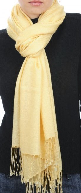 Balldiri 100% Kaschmir Pashmina Schal 201 x 71 cm 2 - fädig - pastelgelb - Balldiri