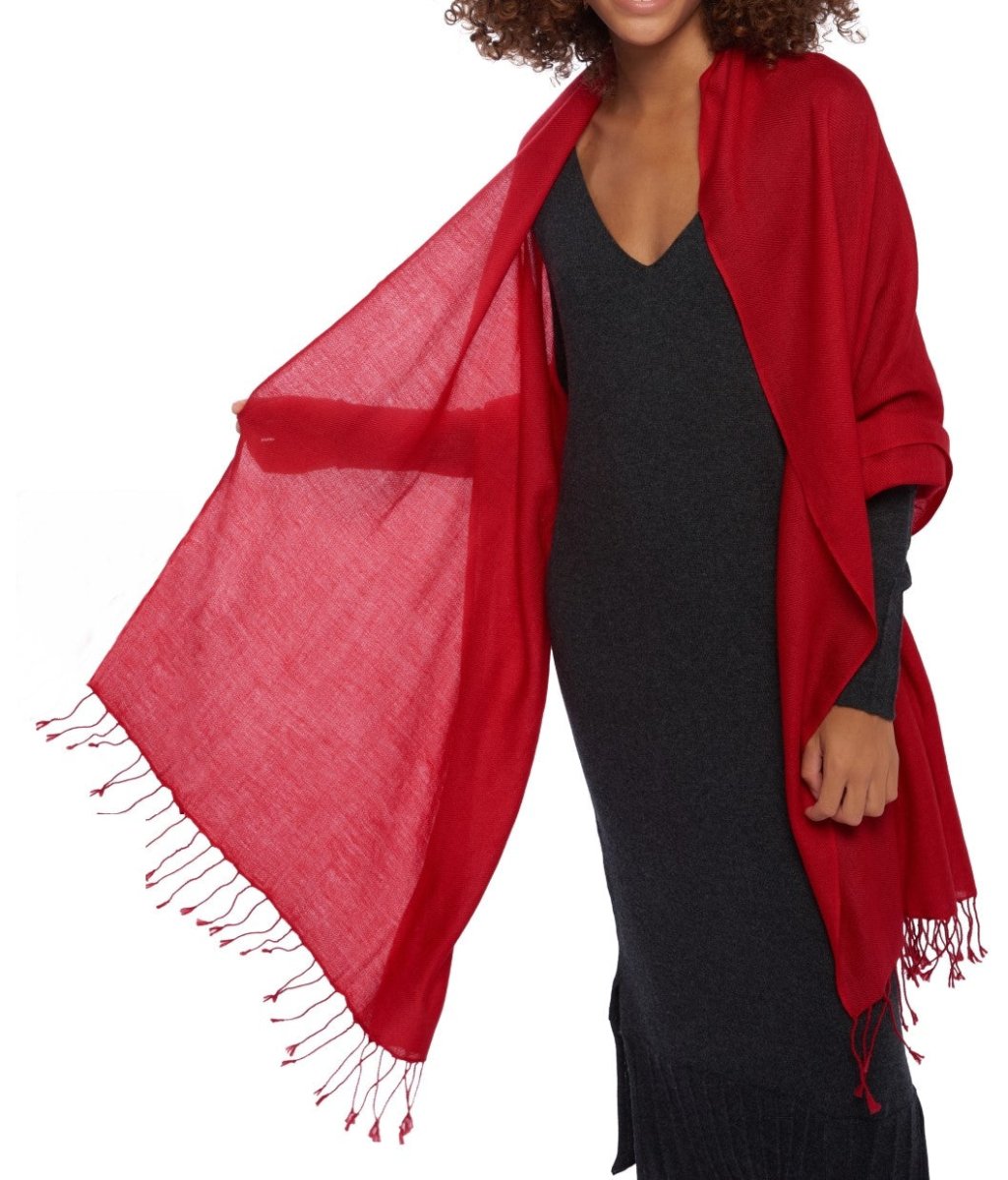 Balldiri 100% Kaschmir Pashmina Schal 201 x 71 cm 2 - fädig - rot - Balldiri