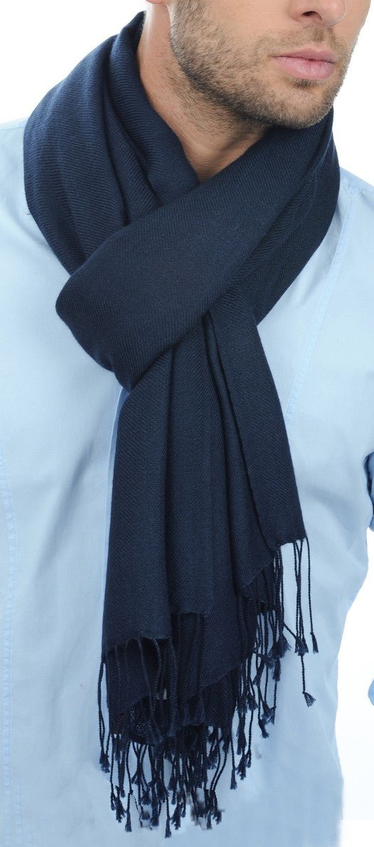 Balldiri 100% Kaschmir Pashmina Schal 201 x 71 cm 2 - fädig - navyblau - Balldiri