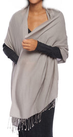 Balldiri 100% Kaschmir Pashmina Schal 201 x 71 cm 2 - fädig - lichtgrau - Balldiri