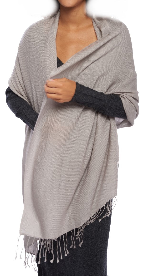 Balldiri 100% Kaschmir Pashmina Schal 201 x 71 cm 2 - fädig - lichtgrau - Balldiri
