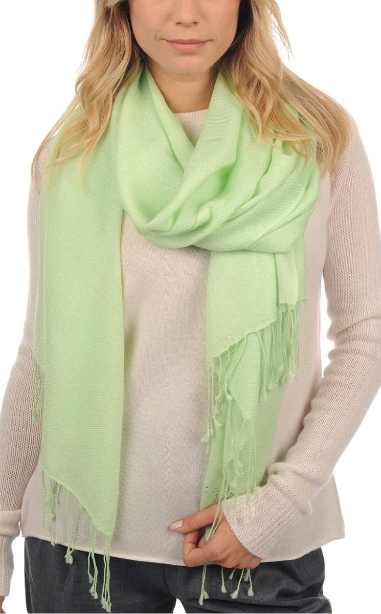 Balldiri 100% Kaschmir Pashmina Schal 201 x 71 cm 2 - fädig - helles grün - Balldiri