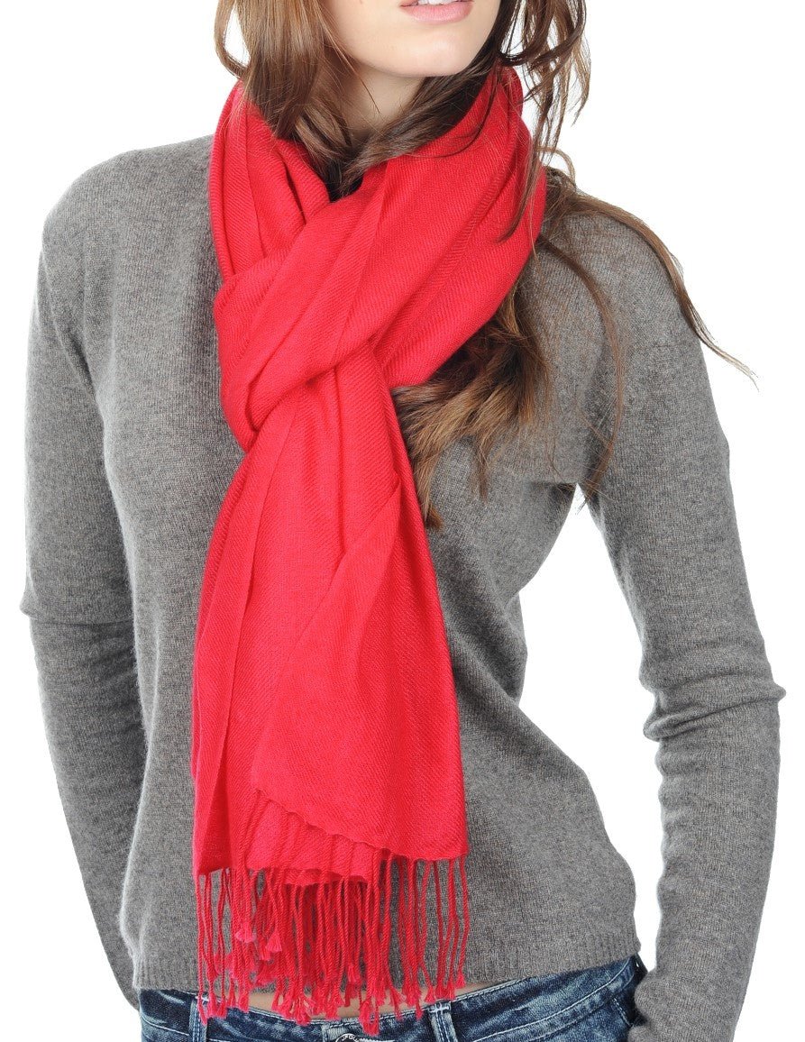 Balldiri 100% Kaschmir Pashmina Schal 201 x 71 cm 2 - fädig - rote johannisbeere - Balldiri