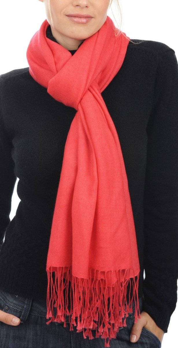 Balldiri 100% Kaschmir Pashmina Schal 201 x 71 cm 2 - fädig - koralle - Balldiri