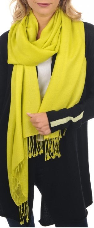 Balldiri 100% Kaschmir Pashmina Schal 201 x 71 cm 2 - fädig - gelbgrün - Balldiri