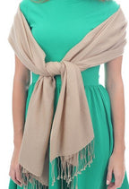 Balldiri 100% Kaschmir Pashmina Schal 201 x 71 cm 2 - fädig - beige - Balldiri