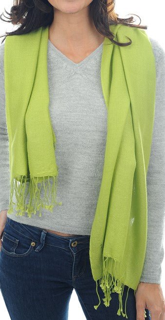 Balldiri 100% Kaschmir Pashmina Schal 201 x 71 cm 2 - fädig - limette - Balldiri