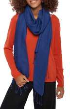 Balldiri 100% Kaschmir Pashmina Schal 201 x 71 cm 2 - fädig - kobaltblau - Balldiri