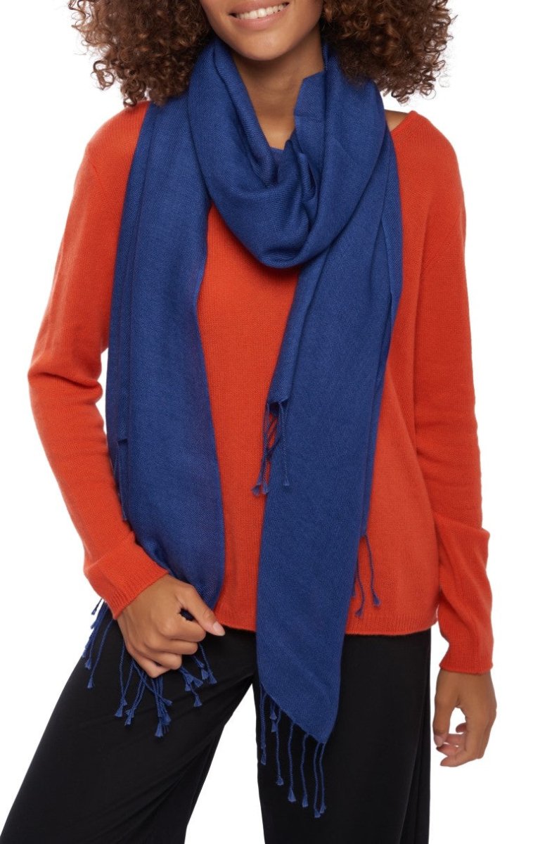 Balldiri 100% Kaschmir Pashmina Schal 201 x 71 cm 2 - fädig - kobaltblau - Balldiri