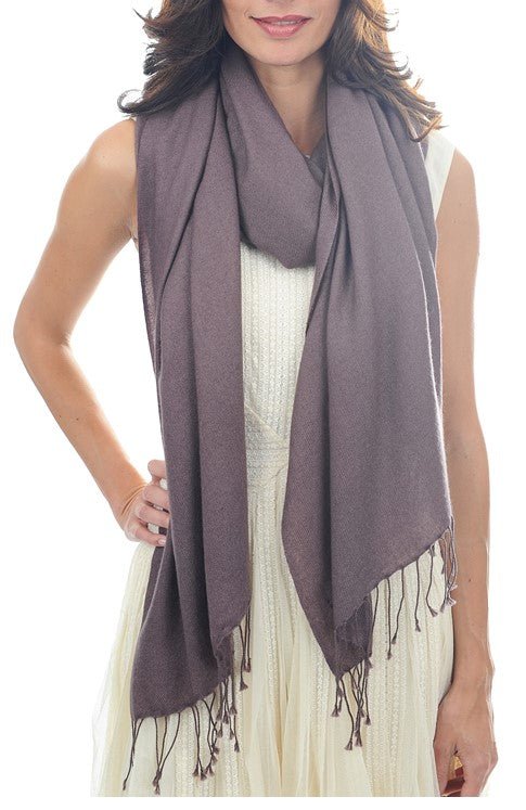 Balldiri 100% Kaschmir Pashmina Schal 201 x 71 cm 2 - fädig - umbrabraun - Balldiri