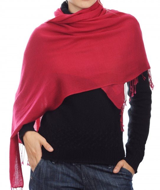Balldiri 100% Kaschmir Pashmina Schal 201 x 71 cm 2 - fädig - kirsche - Balldiri