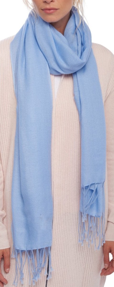 Balldiri 100% Kaschmir Pashmina Schal 201 x 71 cm 2 - fädig - himmelblau - Balldiri