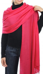 Balldiri 100% Kaschmir Pashmina Schal 201 x 71 cm 2 - fädig - himbeer - Balldiri