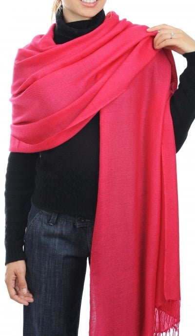 Balldiri 100% Kaschmir Pashmina Schal 201 x 71 cm 2 - fädig - himbeer - Balldiri