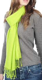 Balldiri 100% Kaschmir Pashmina Schal 201 x 71 cm 2 - fädig - grasgrün - Balldiri