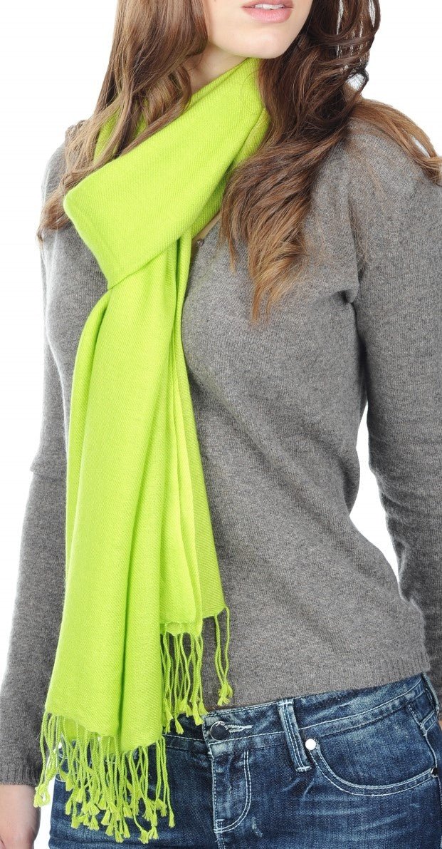 Balldiri 100% Kaschmir Pashmina Schal 201 x 71 cm 2 - fädig - grasgrün - Balldiri