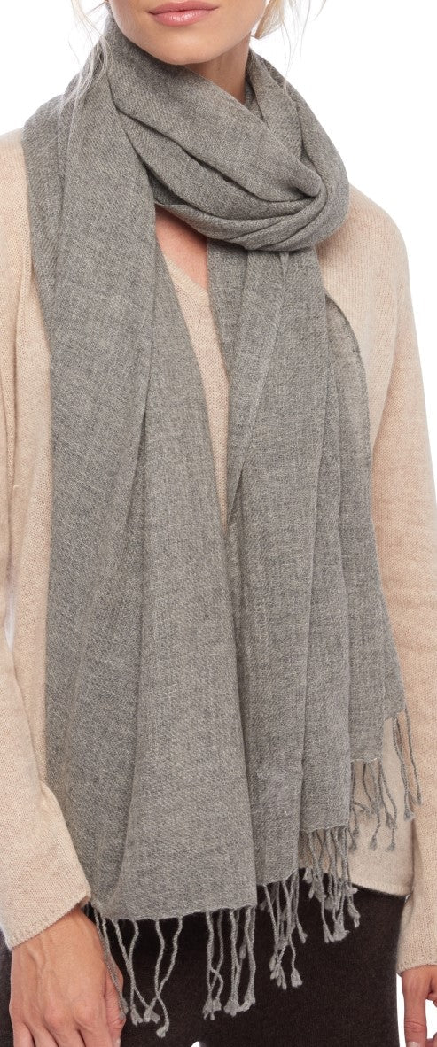 Balldiri 100% Kaschmir Pashmina Schal 201 x 71 cm 2 - fädig - grau meliert - Balldiri