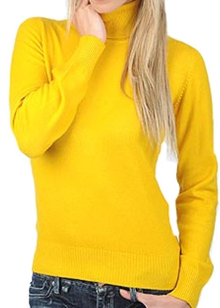 Balldiri 100% Kaschmir Pullover Damen Rollkragen mit Bündchen 2 - fädig gelb 2XL - Balldiri