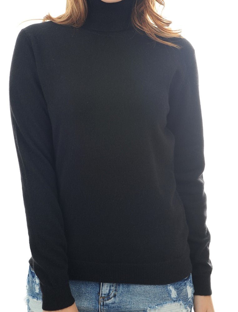 Balldiri 100% Kaschmir Pullover Damen Rollkragen mit Bündchen 2 - fädig schwarz 3XL - Balldiri