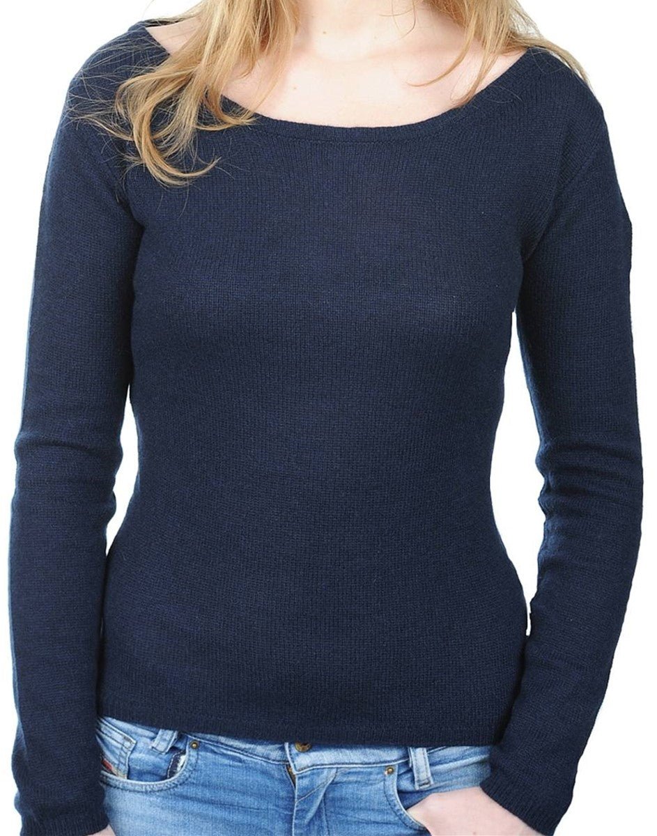 Balldiri 100% Kaschmir Pullover Damen Rundhals 2 - fädig nachtblau 2XL - Balldiri