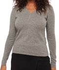 Balldiri 100% Kaschmir Pullover Damen V - Ausschnitt 2 - fädig grau XL - Balldiri