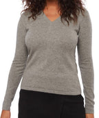 Balldiri 100% Kaschmir Pullover Damen V - Ausschnitt 2 - fädig grau XL - Balldiri