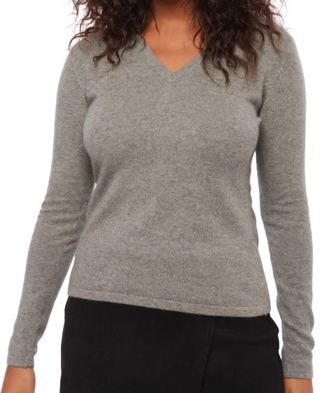 Balldiri 100% Kaschmir Pullover Damen V - Ausschnitt 2 - fädig grau XL - Balldiri