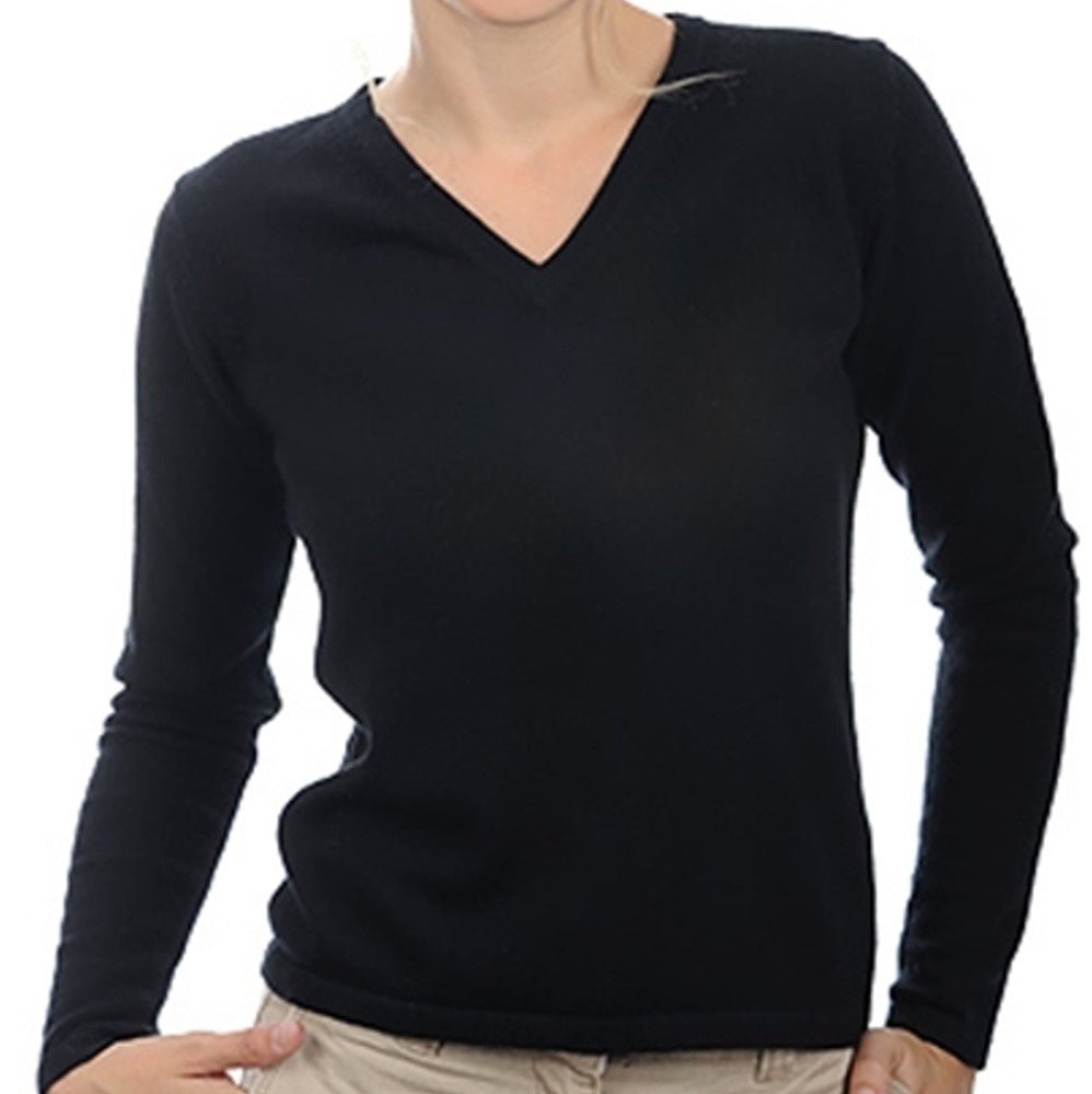 Balldiri 100% Kaschmir Pullover Damen V - Ausschnitt 2 - fädig schwarz XS - Balldiri