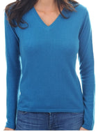 Balldiri 100% Kaschmir Pullover Damen V - Ausschnitt 2 - fädig südseeblau 2XL - Balldiri