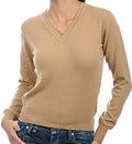 Balldiri 100% Kaschmir Pullover Damen V - Ausschnitt Bündchen 2 - fädig camel M - Balldiri