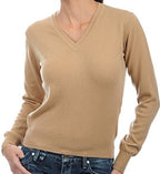 Balldiri 100% Kaschmir Pullover Damen V - Ausschnitt Bündchen 2 - fädig camel M - Balldiri
