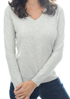 Balldiri 100% Kaschmir Pullover Damen V - Ausschnitt Bündchen 2 - fädig hellgrau L - Balldiri