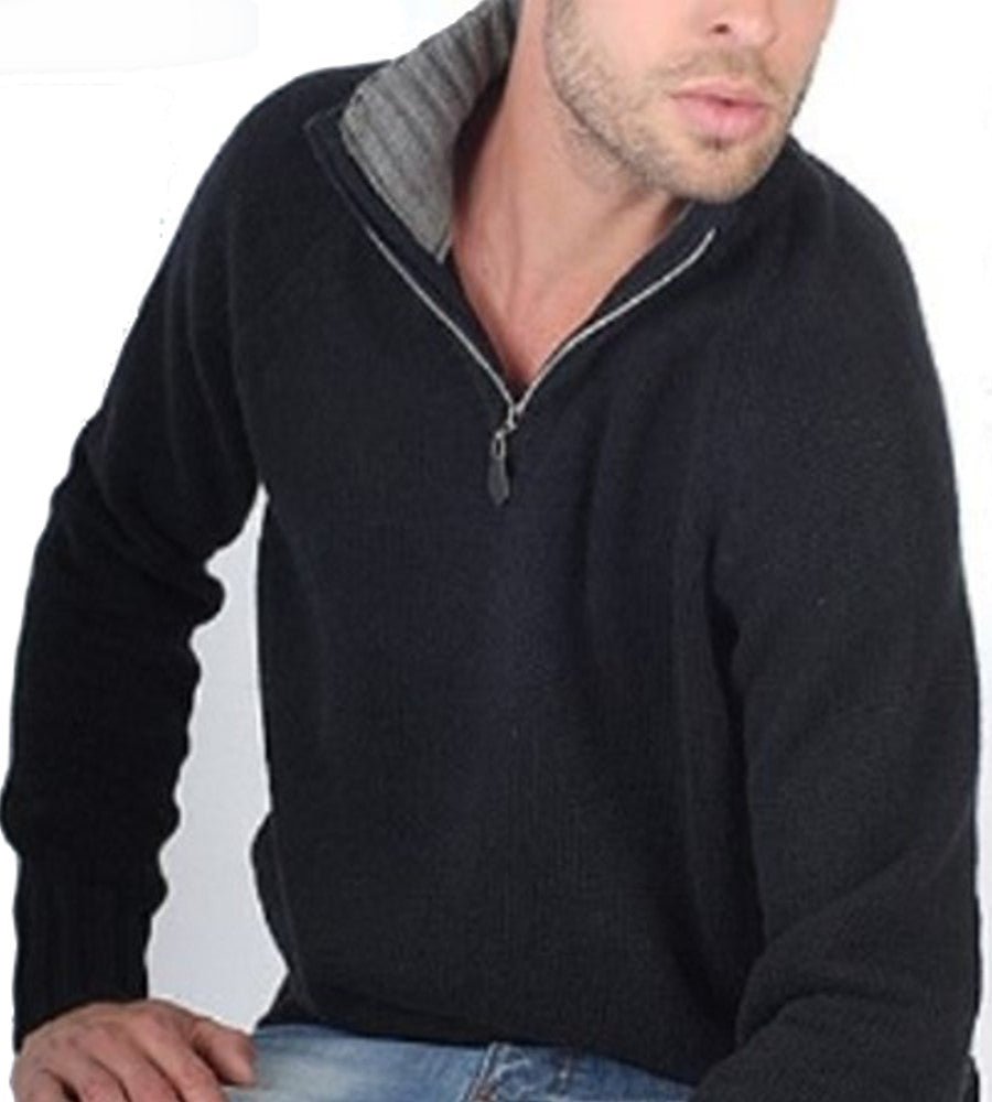 Balldiri 100% Kaschmir Pullover Herren 3XL Troyer Polo 8 - fädig anthrazit/grau - Balldiri