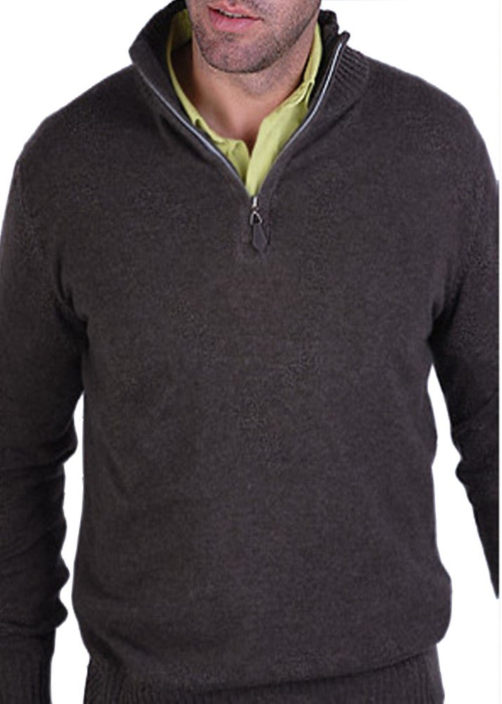 Balldiri 100% Kaschmir Pullover Herren 4 - fädig Troyer Polo braun M - Balldiri