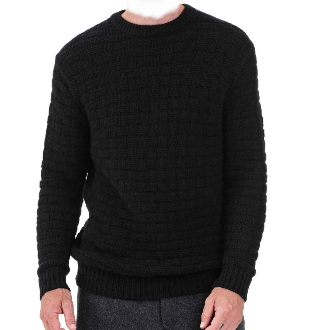 Balldiri 100% Kaschmir Pullover Herren Rundhals 14 - fädig - schwarz - Balldiri