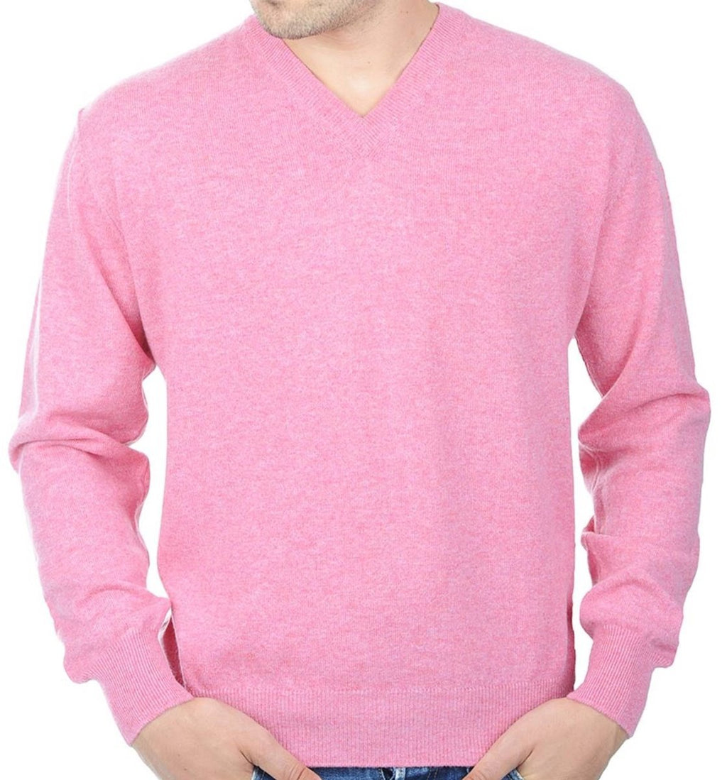 Balldiri 100% Kaschmir Pullover Herren V - Ausschnitt rosa 2 - fädig XL - Balldiri