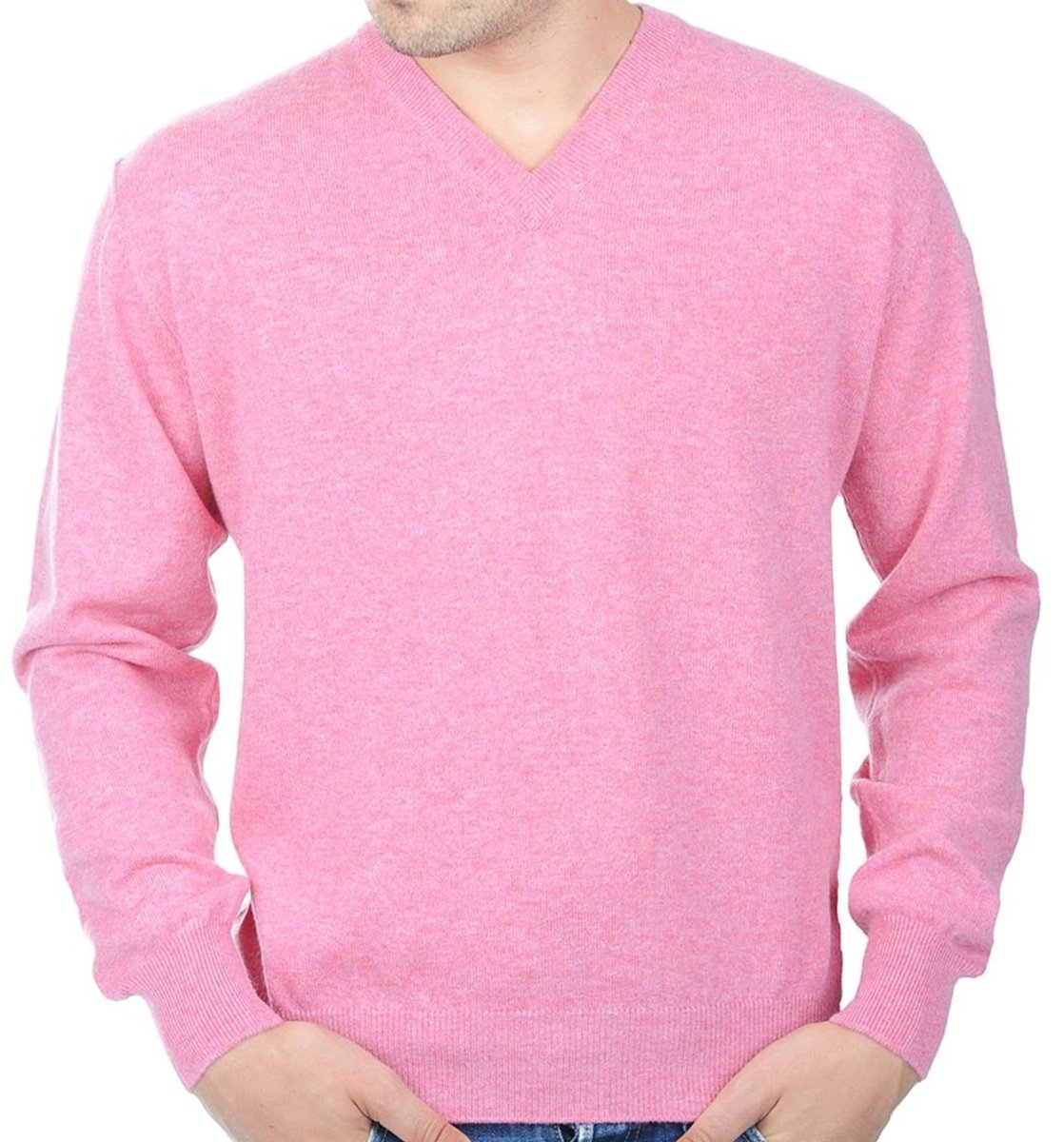 Balldiri 100% Kaschmir Pullover Herren V - Ausschnitt rosa 2 - fädig XL - Balldiri