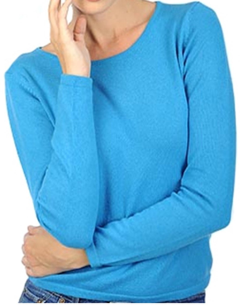 Balldiri 100% Kaschmir Pullover Rundhals U - Boot Damen 2 - fädig südseeblau L - Balldiri