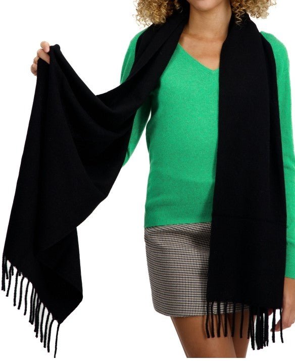 Balldiri 100% Kaschmir Schal 210 x 45 cm 4 - fädig - schwarz - Balldiri