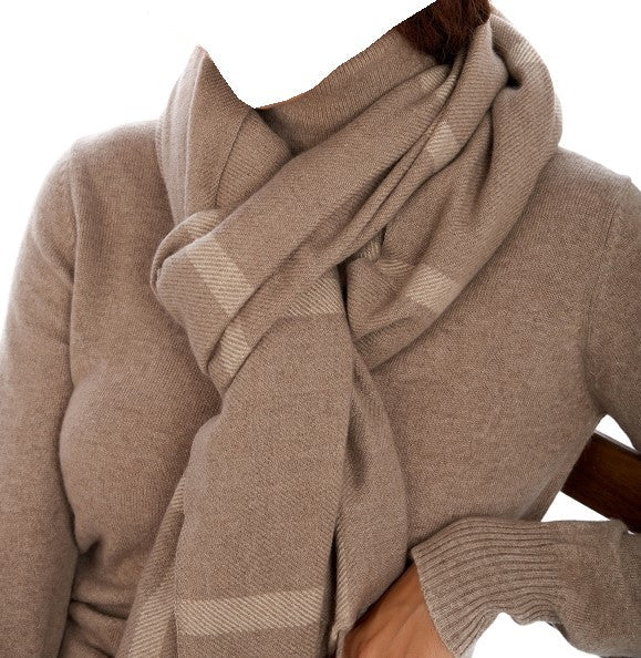 Balldiri 100% Kaschmir Schal 210 x 50 cm 4 - fädig - beige/naturbraun - Balldiri