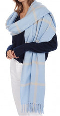 Balldiri 100% Kaschmir Schal 210 x 50 cm 4 - fädig - himmelblau/beige - Balldiri